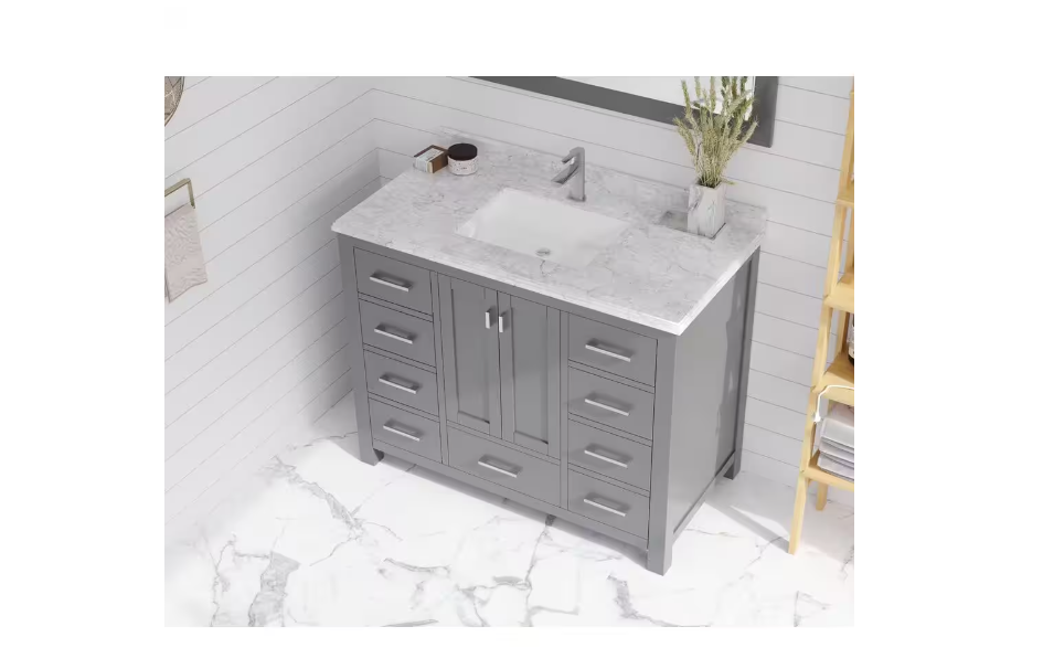 La Viva 42 in. W x 22 in. D Carrara Marble Vanity Top in White with White Rectangular Single Sink