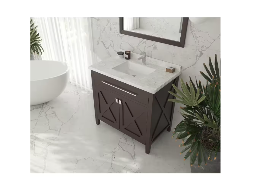 La Viva 36 in. W x 22 in. D Carrara Marble Vanity Top in White with White Rectangular Single Sink