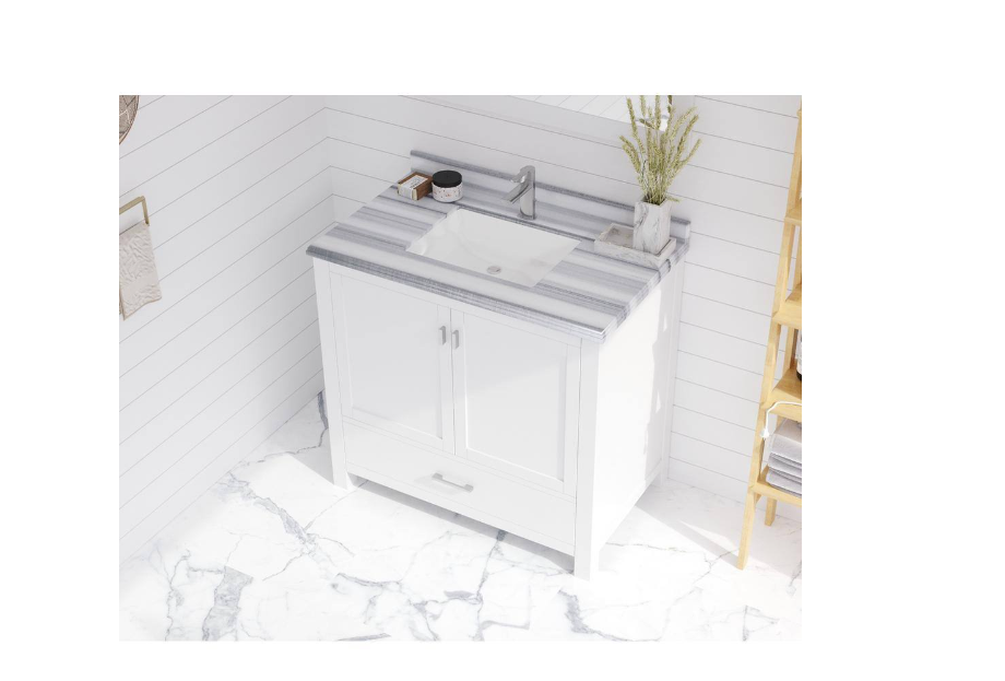 La Viva 36 in. W x 22 in. D Marble Vanity Top in White Stripes with White Rectangular Single Sink