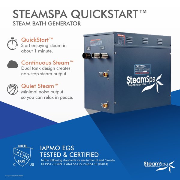 SteamSpa Royal 12 KW QuickStart Bath Generator in Polished Gold RY1200GD