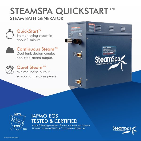 SteamSpa Royal 7.5 KW Bath Generator with Auto Drain in Brushed Nickel RYT750BN-A