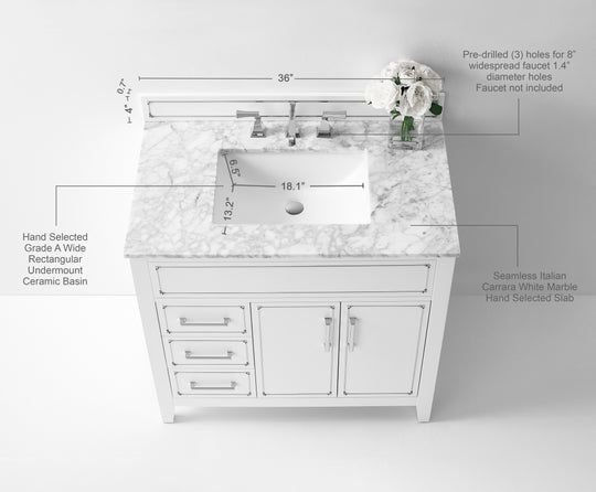 Ancerre Designs Aspen Bathroom Vanity With Sink Ank Carrara White Marble Top Cabinet Set