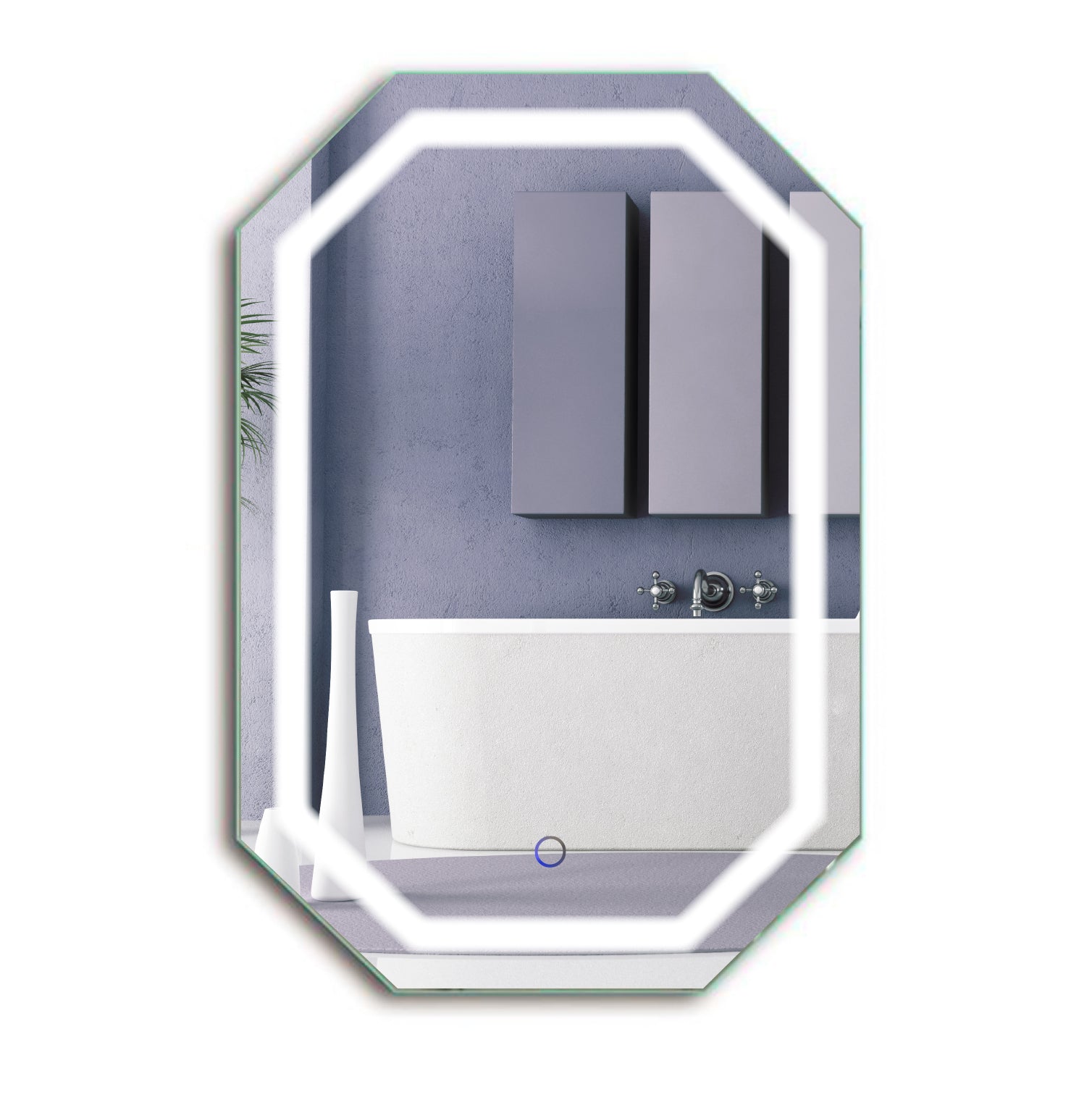 Krugg Tudor 20″x 30″ LED Bathroom Mirror w/ Dimmer & Defogger | Octagon Lighted Vanity Mirror