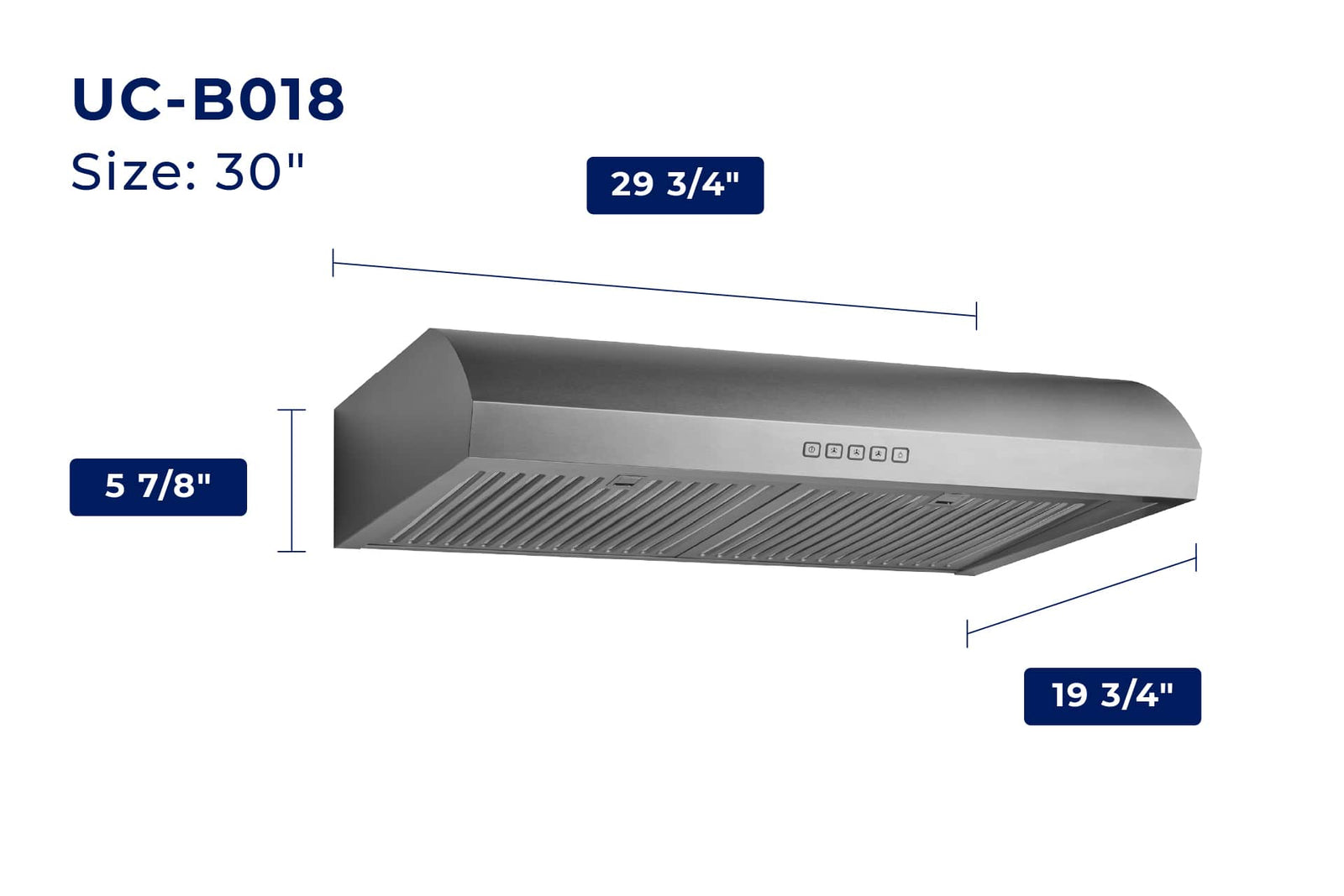 Hauslane 30-Inch Under Cabinet Curved Range Hood with Stainless Steel Filters and Panel LED (UC-B018SS-30)