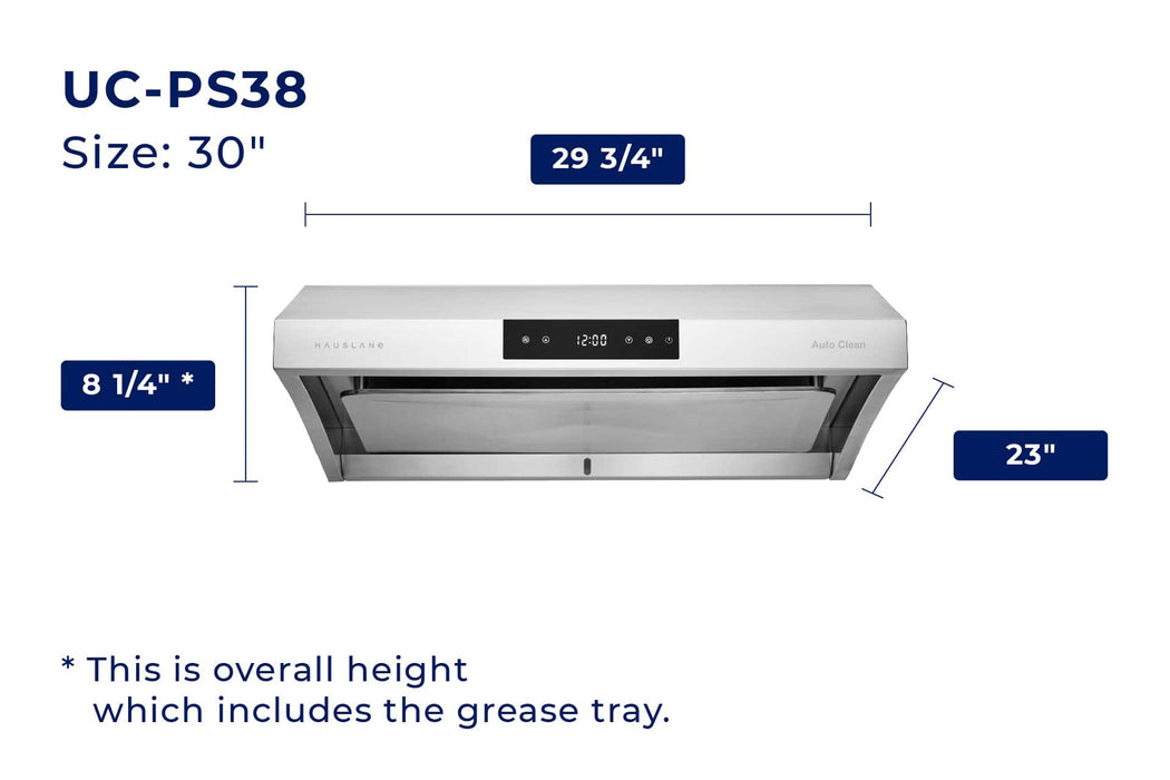 Hauslane 30-Inch Under Cabinet Self-Clean Touch Control Range Hood in Stainless Steel UC-PS38SS-30