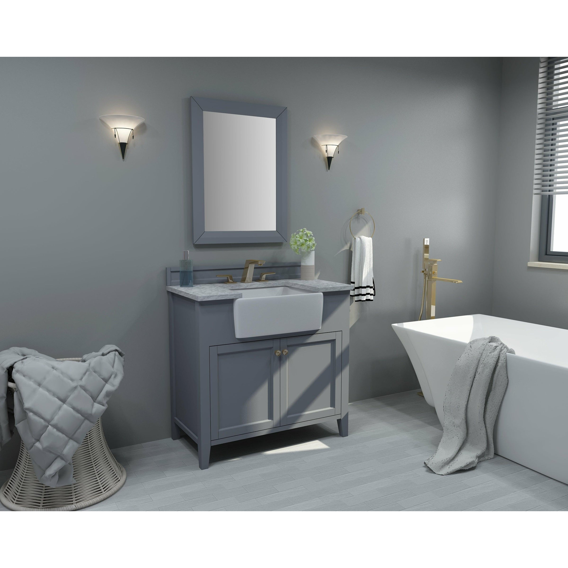 Ancerre Designs Adeline Single Vanity Set Italian Carrara White Marble Vanity Top