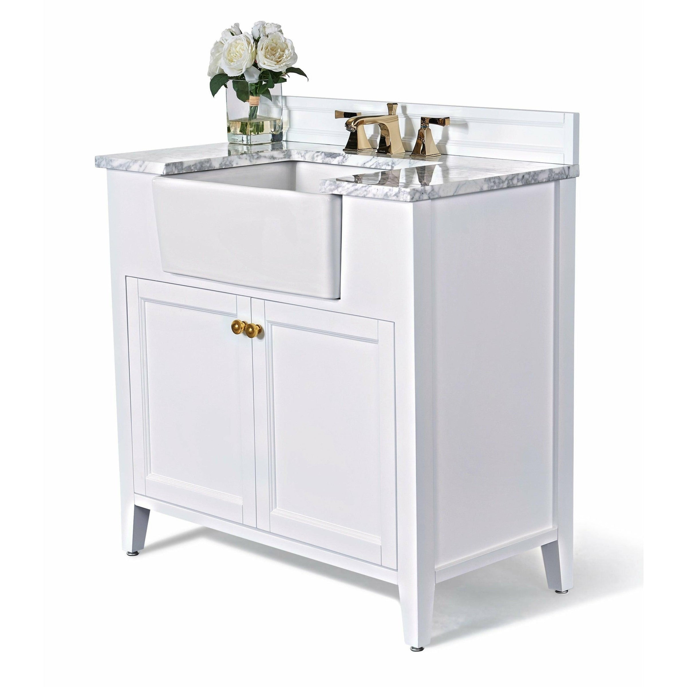 Ancerre Designs Adeline Single Vanity Set Italian Carrara White Marble Vanity Top