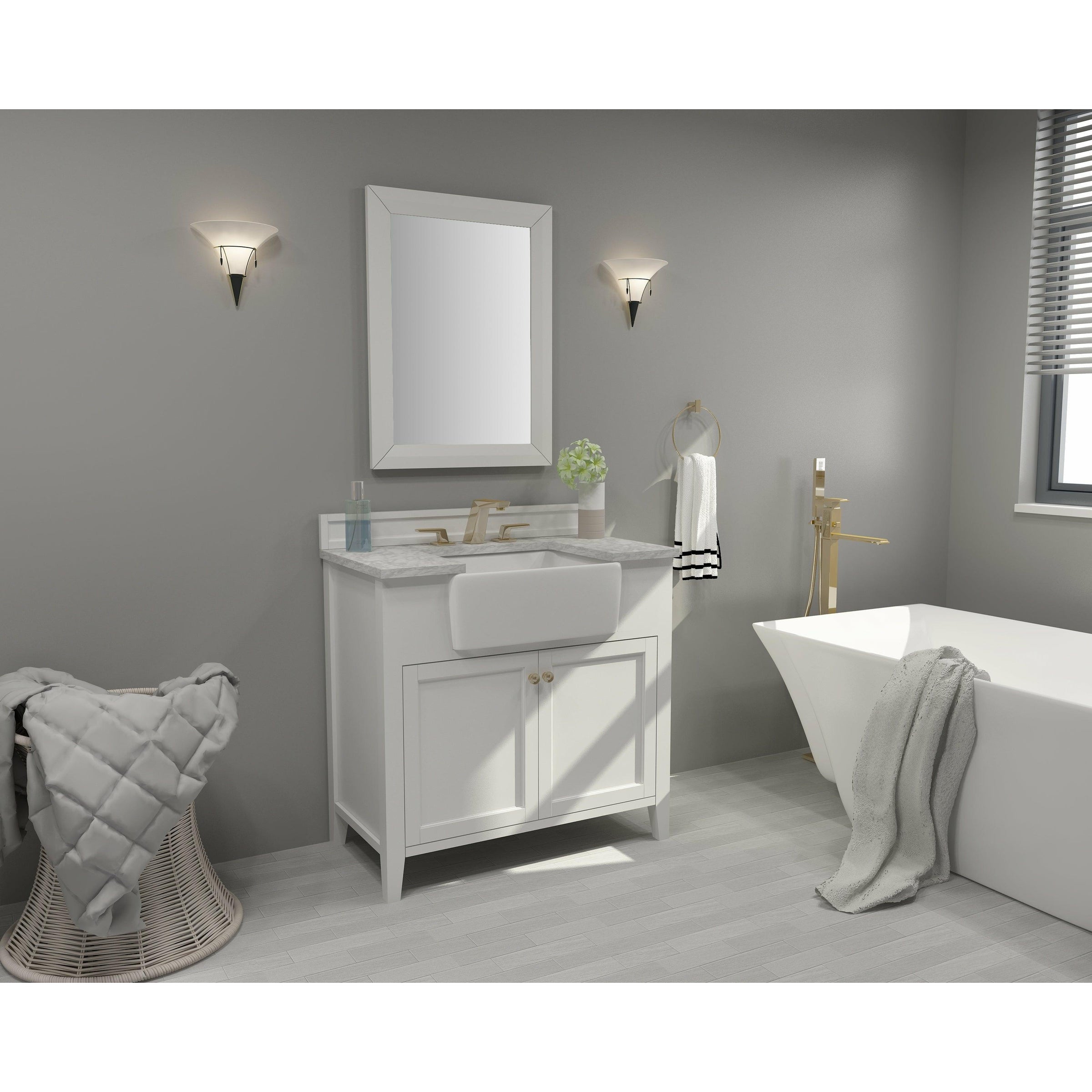 Ancerre Designs Adeline Single Vanity Set Italian Carrara White Marble Vanity Top