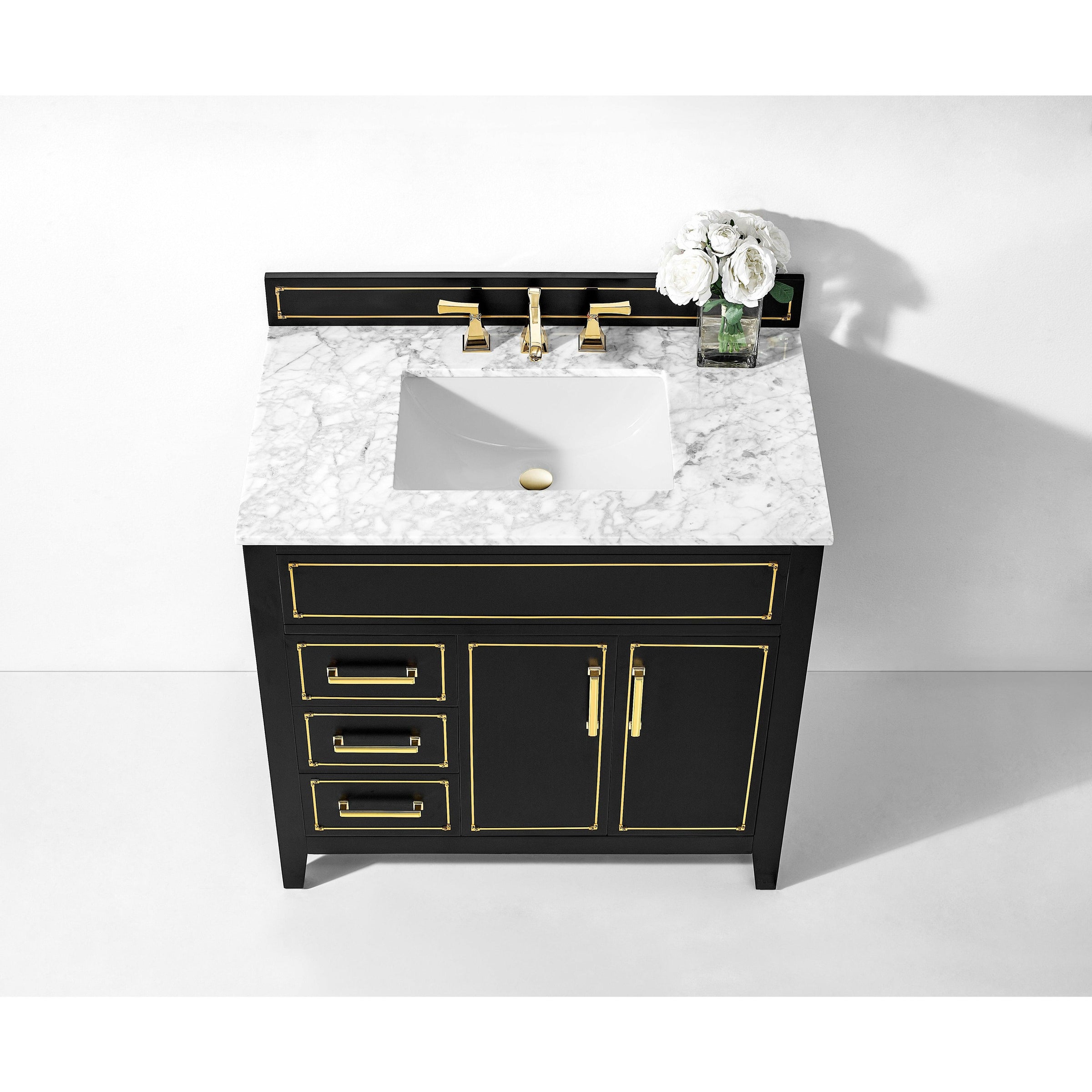 Ancerre Designs Aspen Single Bath Vanity Set Italian Carrara White Marble Vanity Top