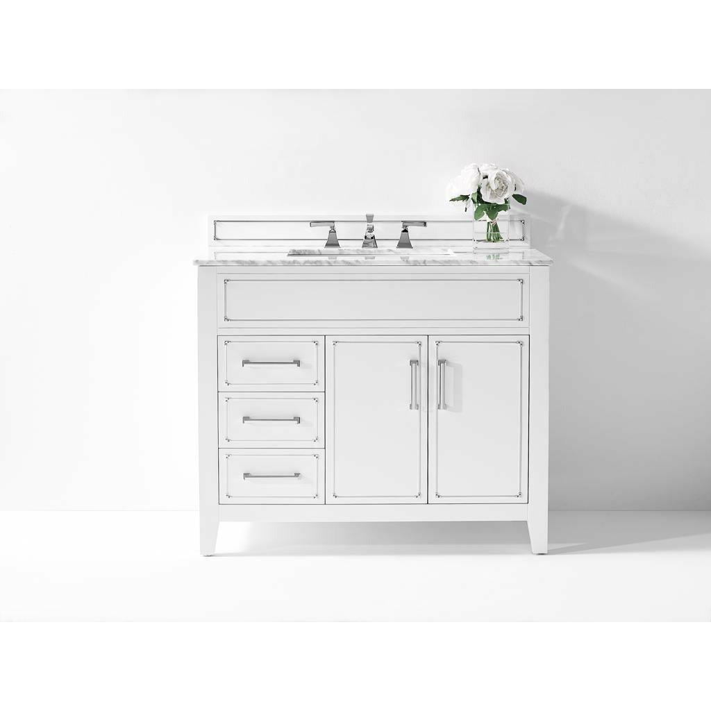 Ancerre Designs Aspen Single Bath Vanity Set Italian Carrara White Marble Vanity Top