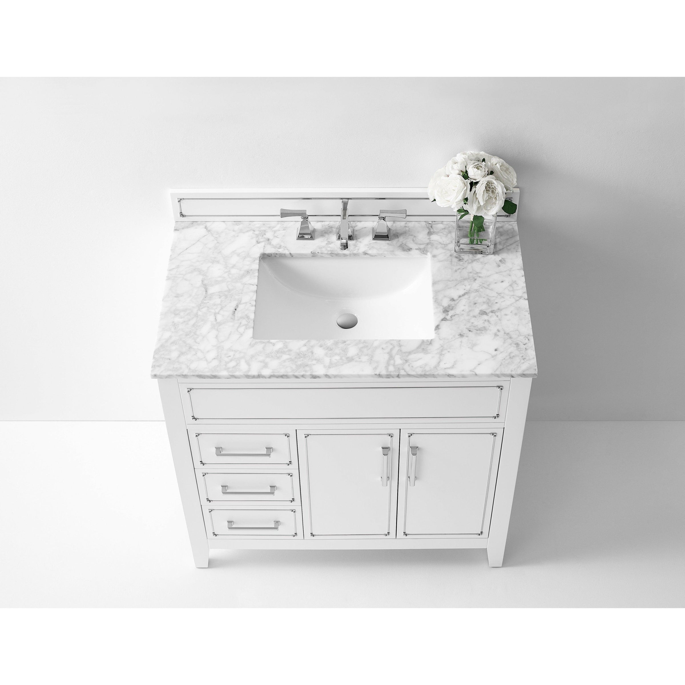 Ancerre Designs Aspen Single Bath Vanity Set Italian Carrara White Marble Vanity Top