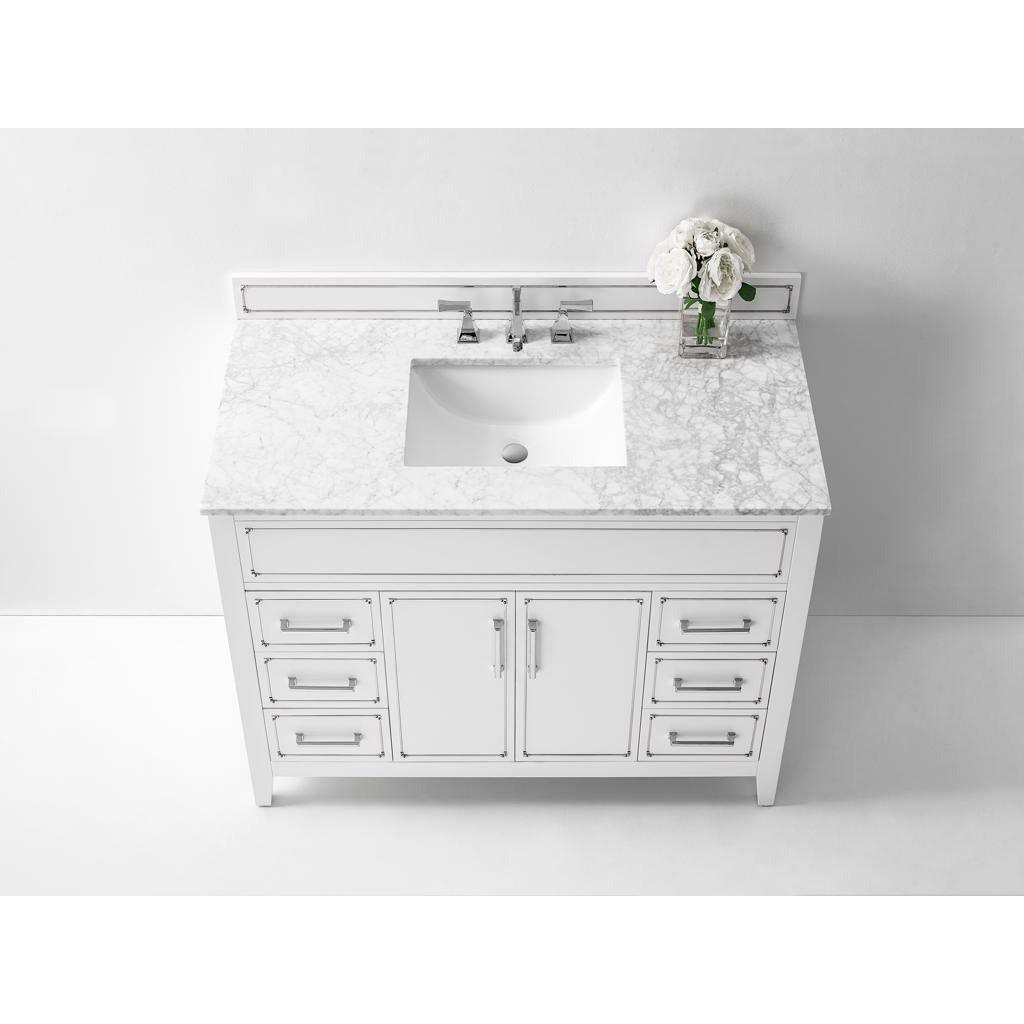 Ancerre Designs Aspen Single Bath Vanity Set Italian Carrara White Marble Vanity Top