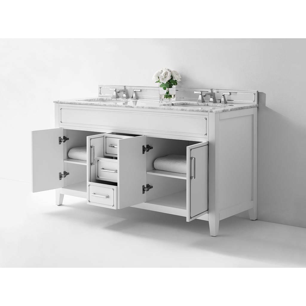 Ancerre Designs Aspen Double Bath Vanity Set Italian Carrara White Marble Vanity Top