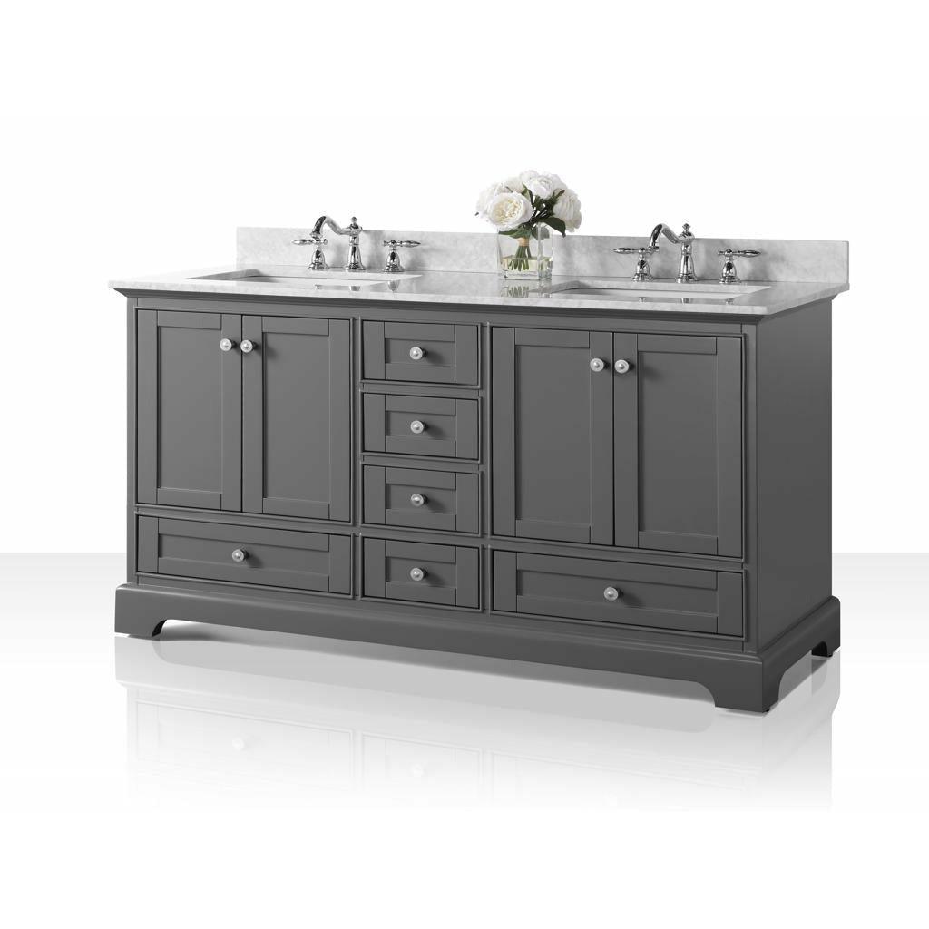 Ancerre Designs Audrey Double Bath Vanity Set Italian Carrara White Marble Vanity Top