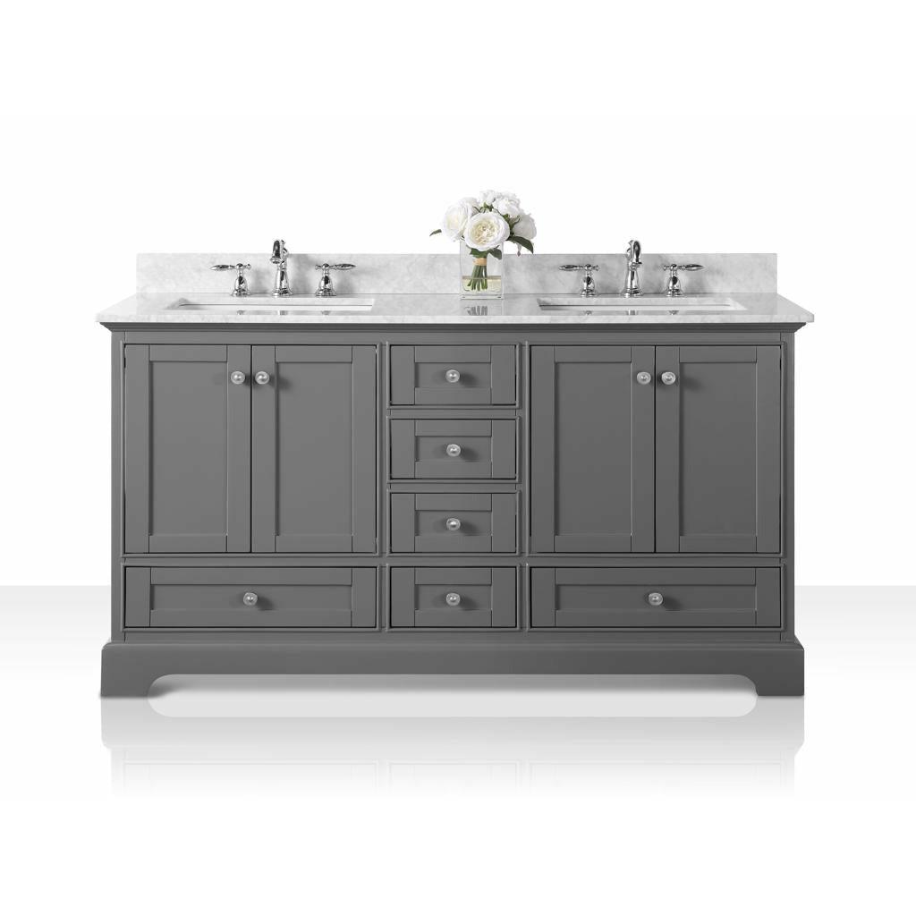 Ancerre Designs Audrey Double Bath Vanity Set Italian Carrara White Marble Vanity Top