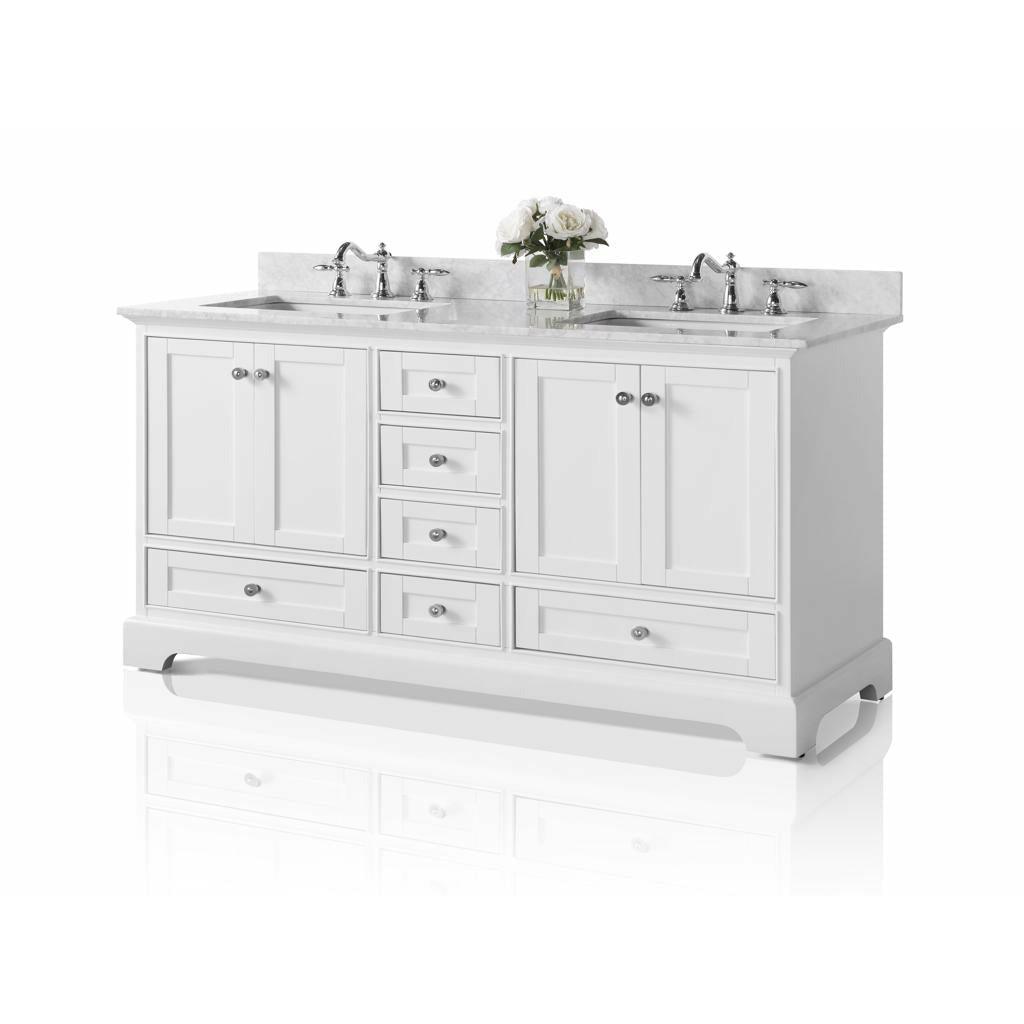 Ancerre Designs Audrey Double Bath Vanity Set Italian Carrara White Marble Vanity Top