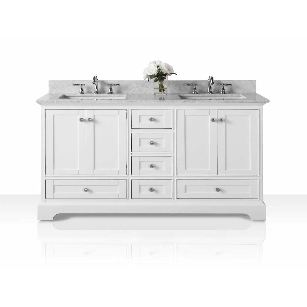 Ancerre Designs Audrey Double Bath Vanity Set Italian Carrara White Marble Vanity Top