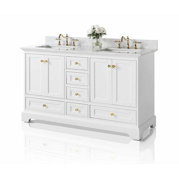 Ancerre Designs Audrey Double Bath Vanity Set Italian Carrara White Marble Vanity Top