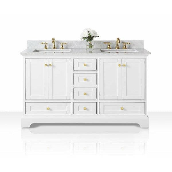 Ancerre Designs Audrey Double Bath Vanity Set Italian Carrara White Marble Vanity Top