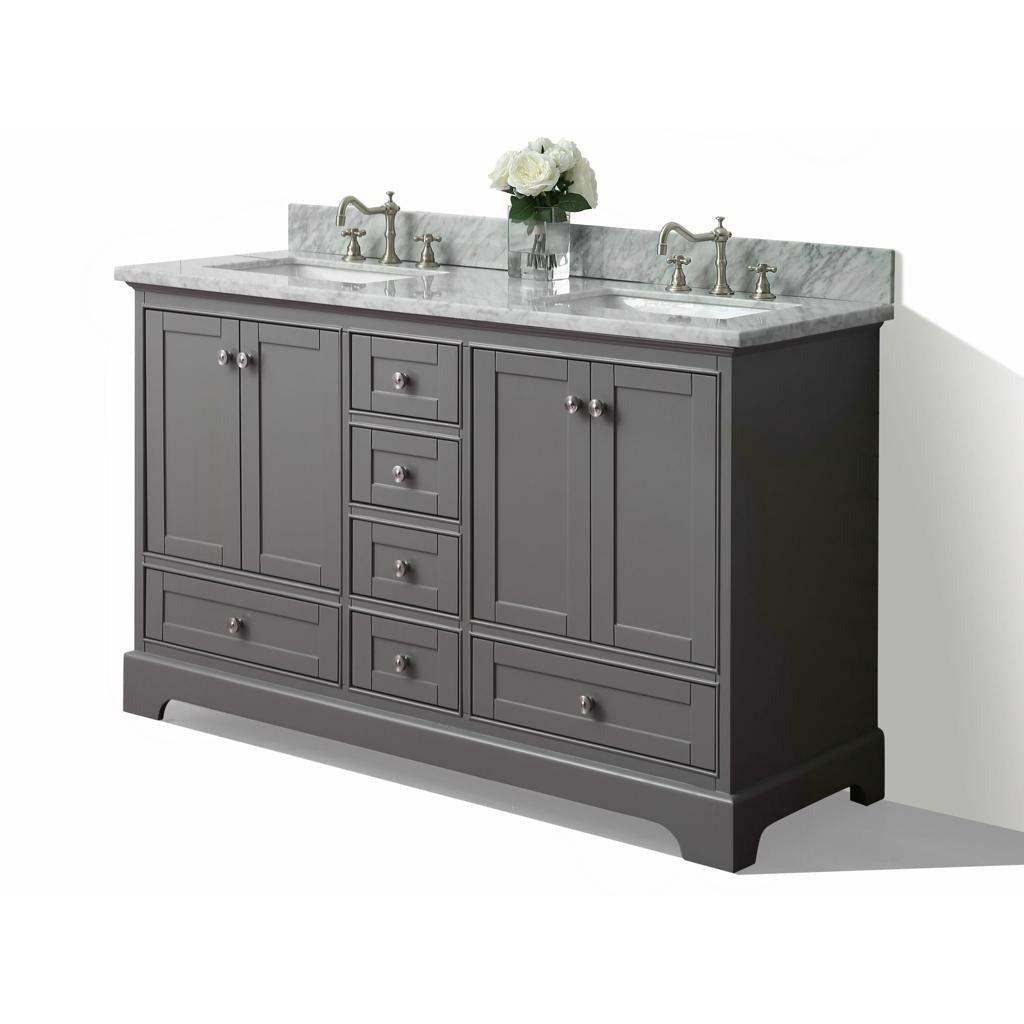 Ancerre Designs Audrey Double Bath Vanity Set Italian Carrara White Marble Vanity Top