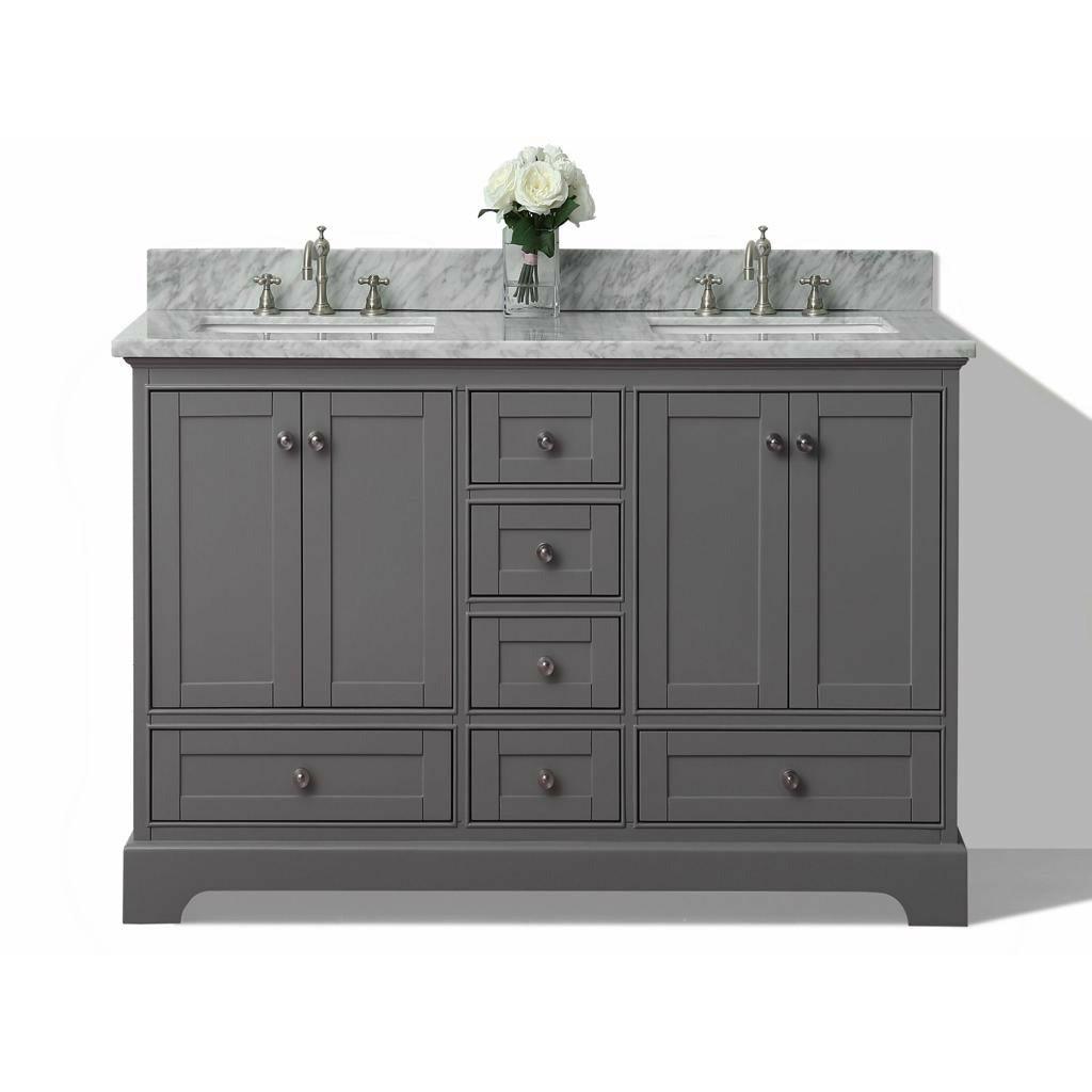 Ancerre Designs Audrey Double Bath Vanity Set Italian Carrara White Marble Vanity Top