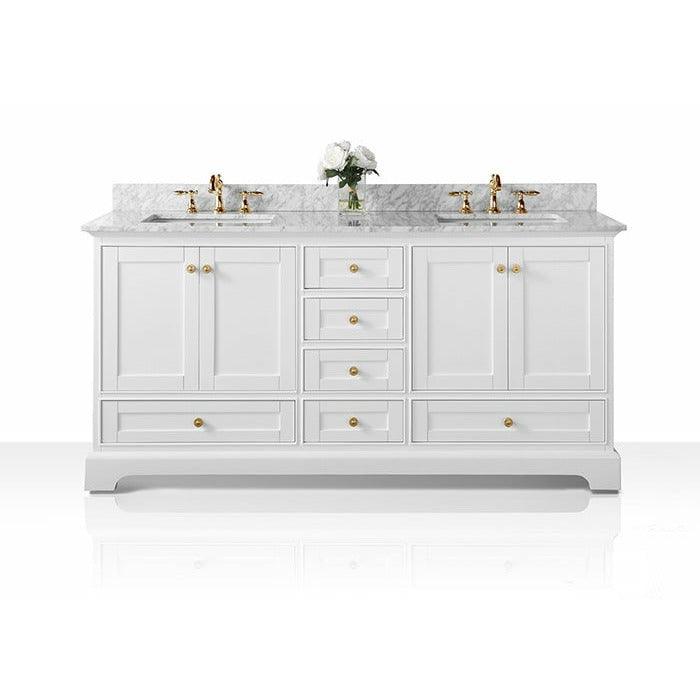 Ancerre Designs Audrey Double Bath Vanity Set Italian Carrara White Marble Vanity Top