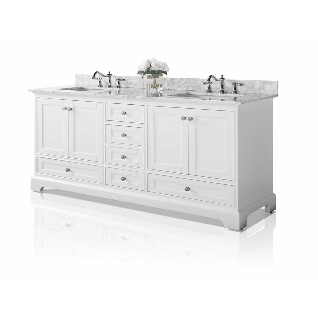 Ancerre Designs Audrey Double Bath Vanity Set Italian Carrara White Marble Vanity Top