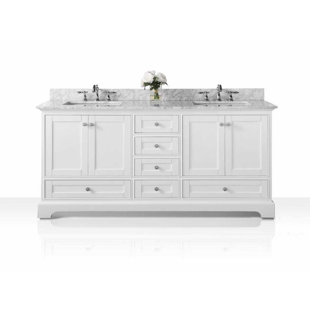 Ancerre Designs Audrey Double Bath Vanity Set Italian Carrara White Marble Vanity Top