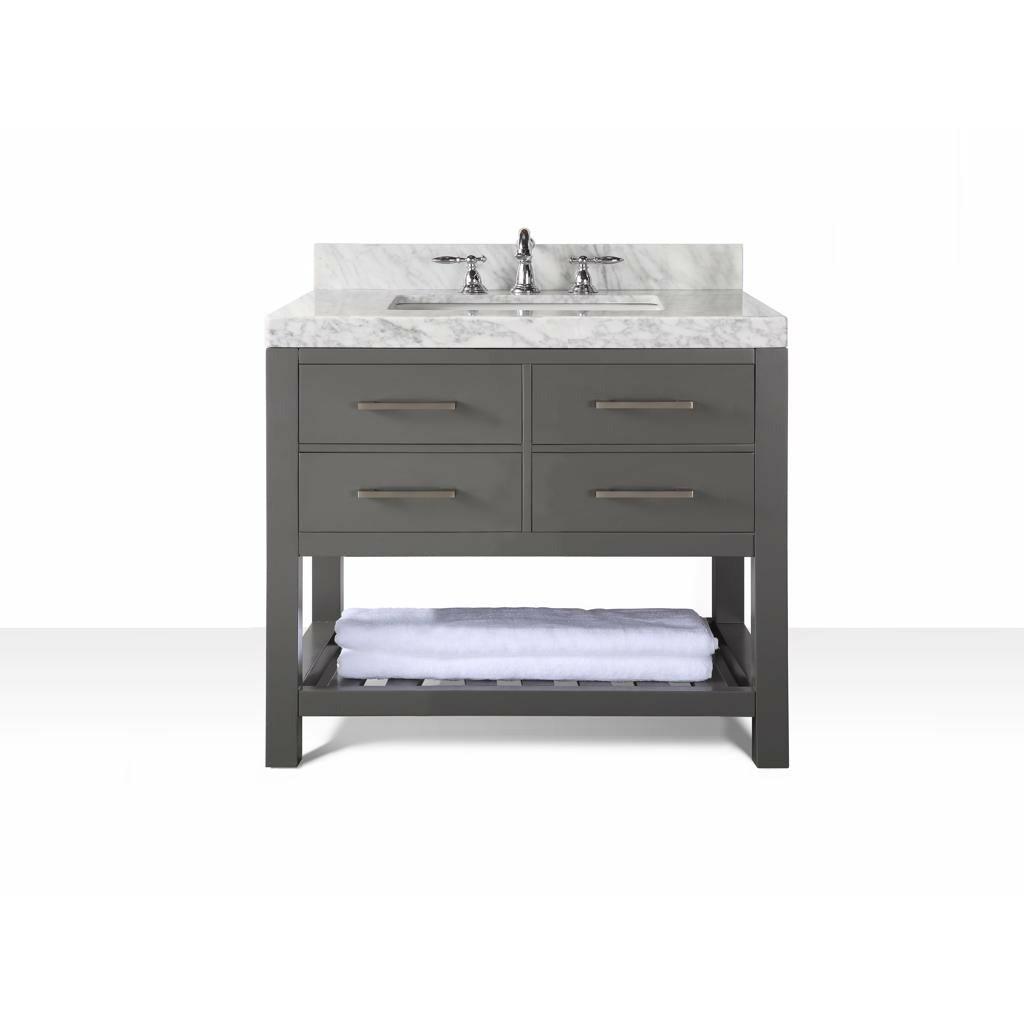 Ancerre Designs Elizabeth Single Bath Vanity Set Italian Carrara White Marble Vanity Top