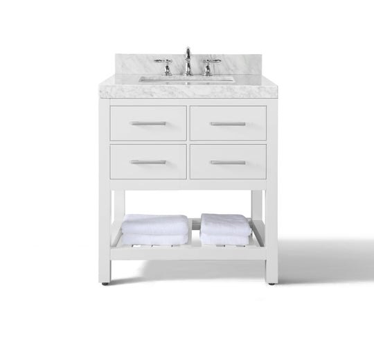 Ancerre Designs Elizabeth Bathroom Vanity With Sink And  Carrara White Marble Top Cabinet Set