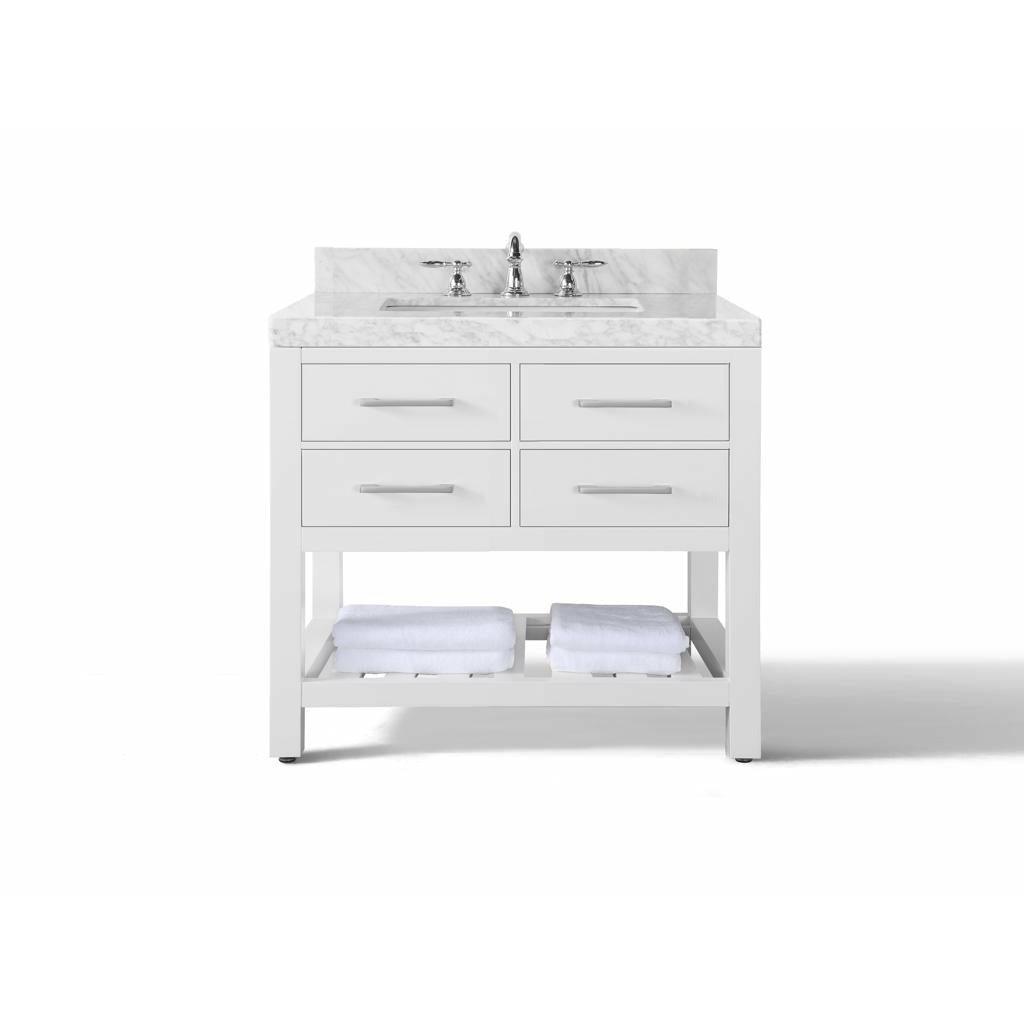 Ancerre Designs Elizabeth Single Bath Vanity Set Italian Carrara White Marble Vanity Top