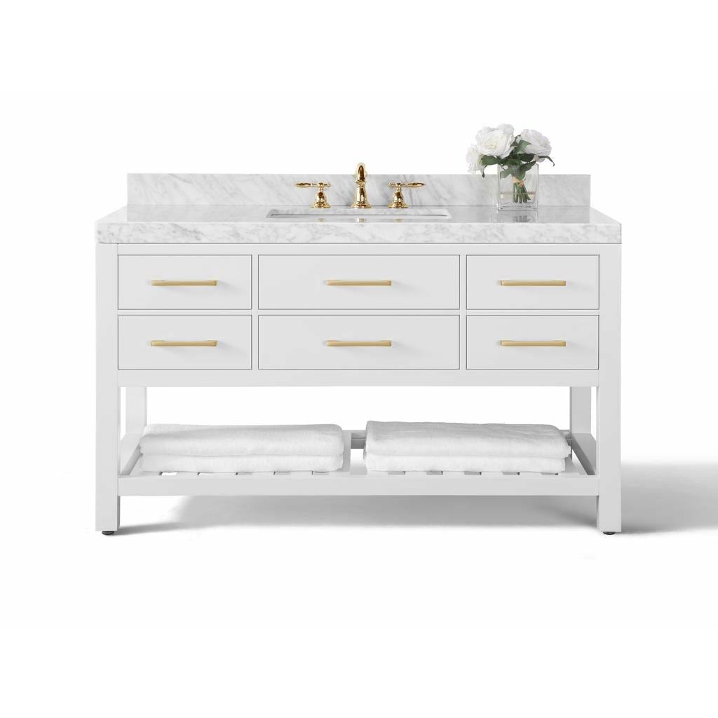 Ancerre Designs Elizabeth Single Bath Vanity Set Italian Carrara White Marble Vanity Top