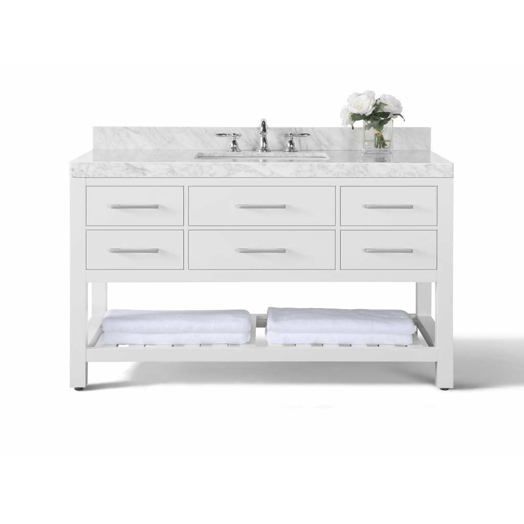 Ancerre Designs Elizabeth Single Bath Vanity Set Italian Carrara White Marble Vanity Top