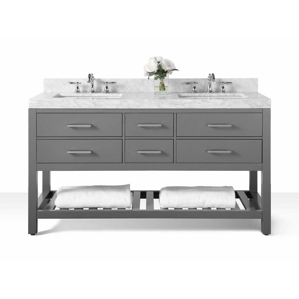 Ancerre Designs Elizabeth Double Bath Vanity Set Italian Carrara White Marble Vanity Top