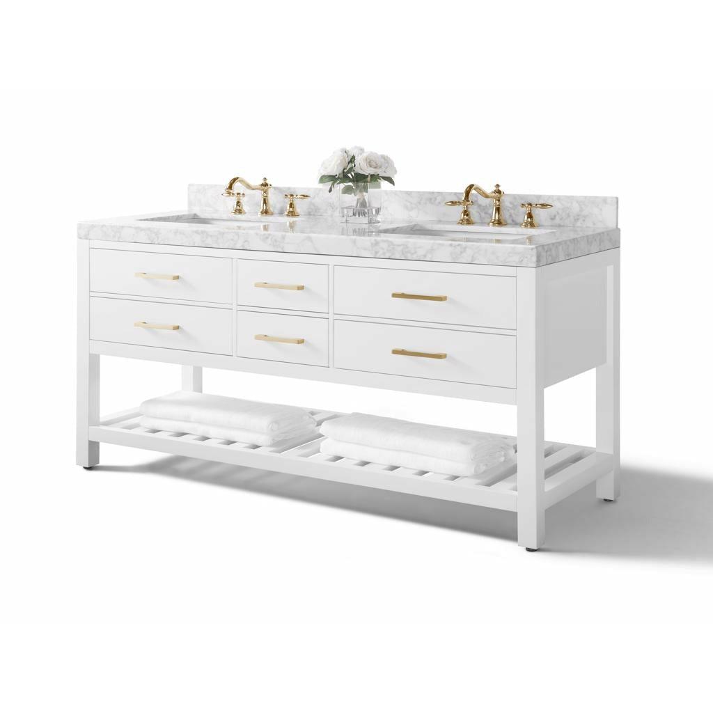 Ancerre Designs Elizabeth Double Bath Vanity Set Italian Carrara White Marble Vanity Top