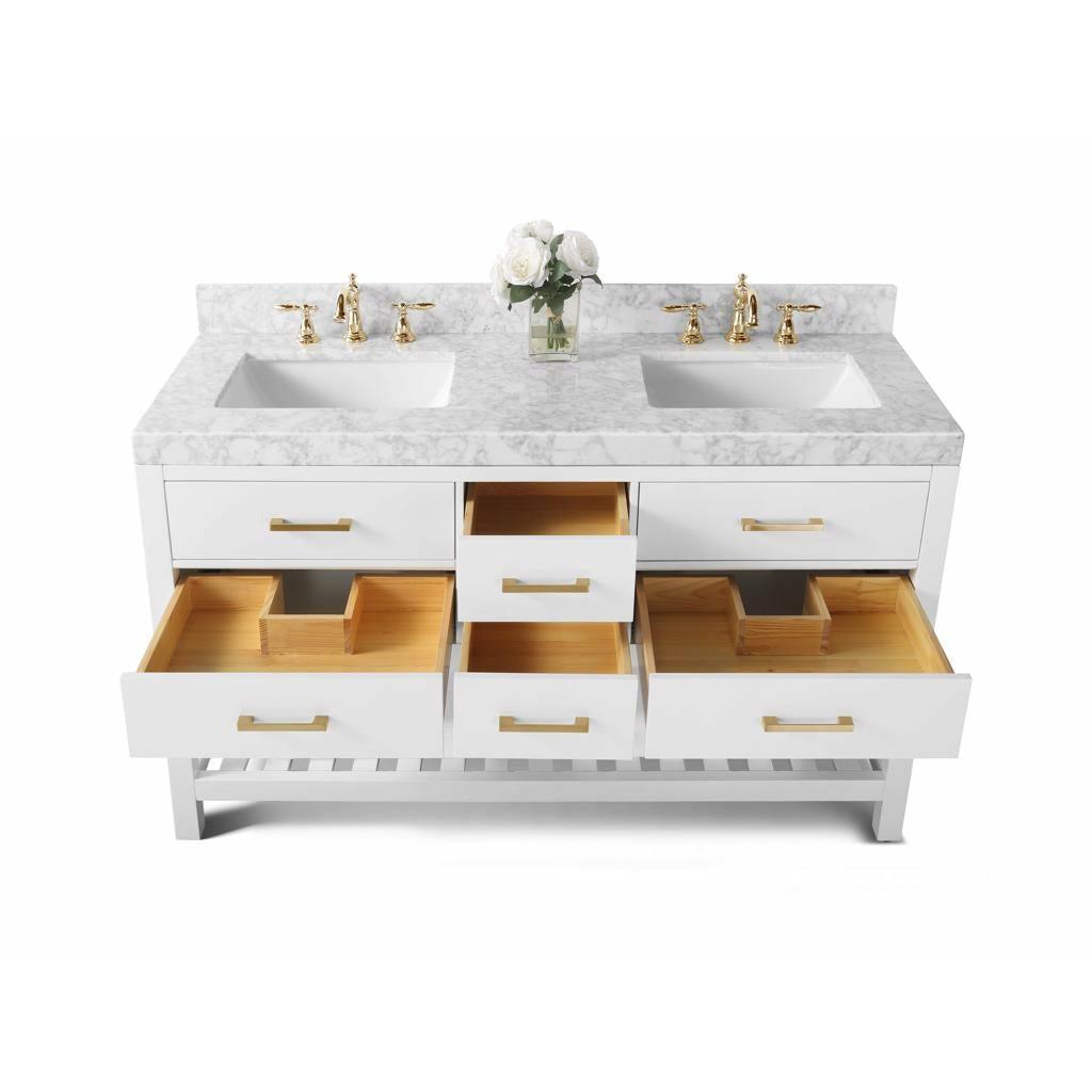 Ancerre Designs Elizabeth Double Bath Vanity Set Italian Carrara White Marble Vanity Top