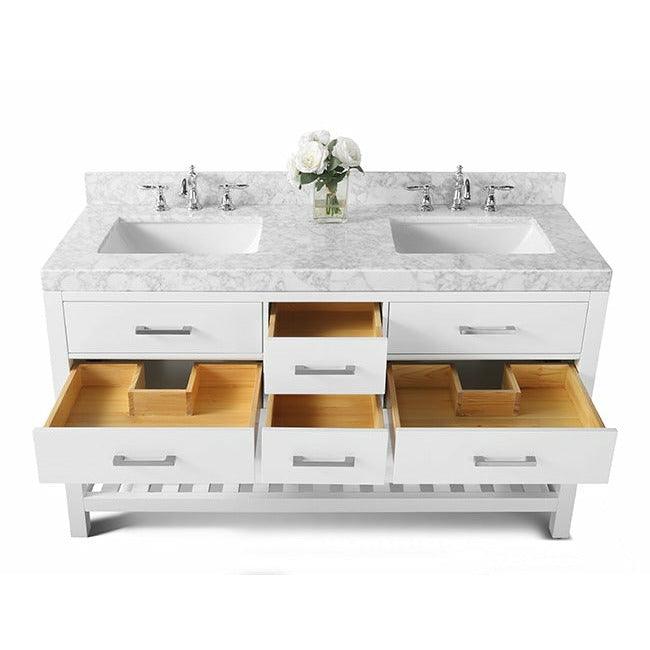 Ancerre Designs Elizabeth Double Bath Vanity Set Italian Carrara White Marble Vanity Top