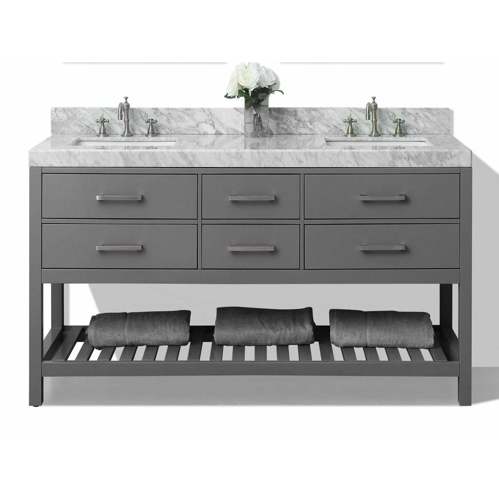 Ancerre Designs Elizabeth Double Bath Vanity Set Italian Carrara White Marble Vanity Top