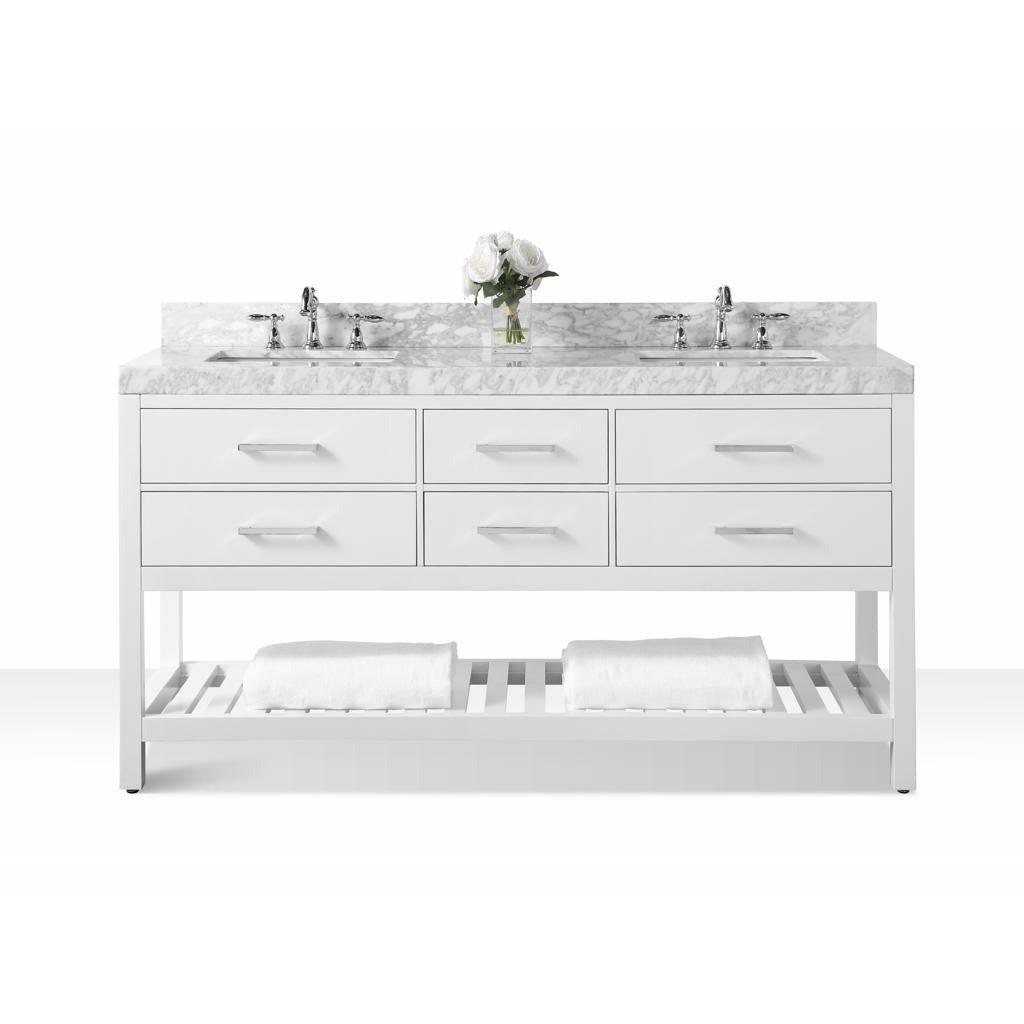 Ancerre Designs Elizabeth Double Bath Vanity Set Italian Carrara White Marble Vanity Top