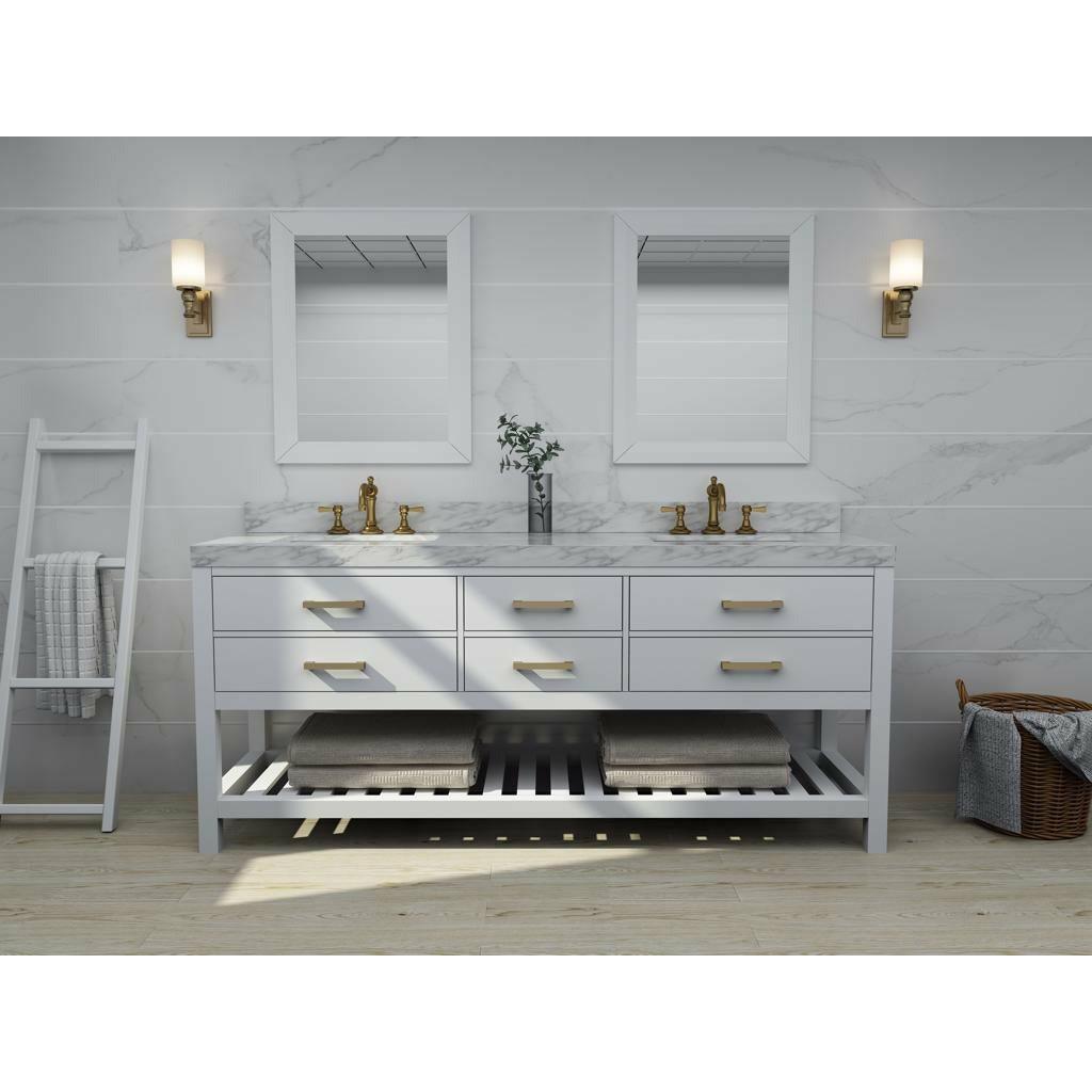 Ancerre Designs Elizabeth Double Bath Vanity Set Italian Carrara White Marble Vanity Top