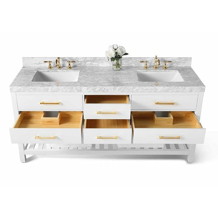 Ancerre Designs Elizabeth Double Bath Vanity Set Italian Carrara White Marble Vanity Top