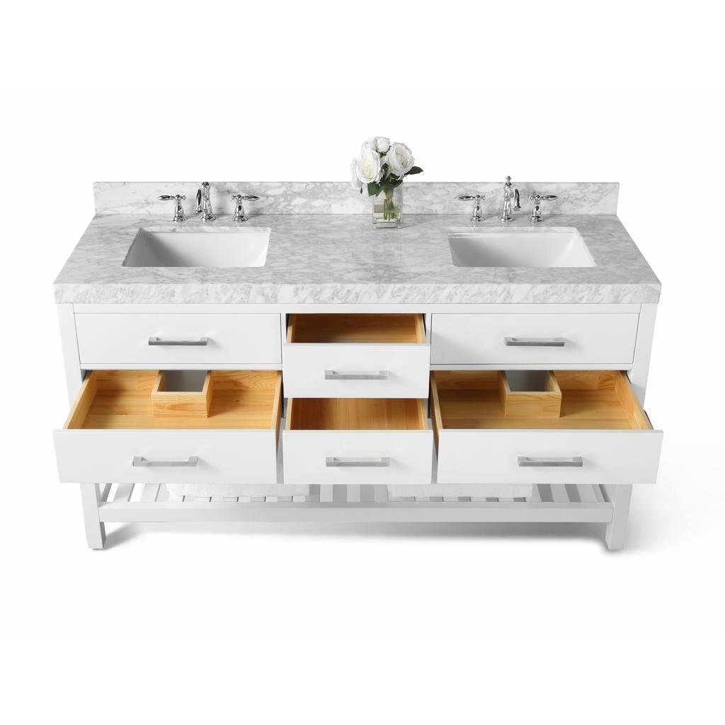 Ancerre Designs Elizabeth Double Bath Vanity Set Italian Carrara White Marble Vanity Top