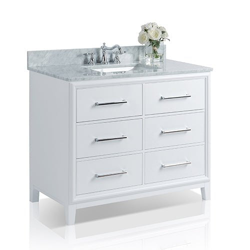 Ancerre Designs Ellie Bathroom Vanity With Sink And Carrara Wihite Marble Top Cabinet Set