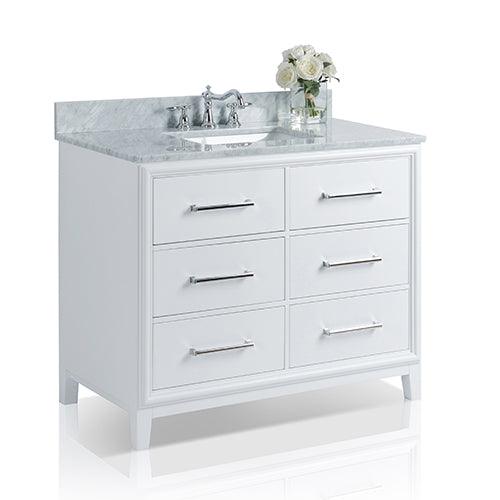 Ancerre Designs Ellie 42" Single Bath Vanity Set Italian Cararra White Marble Vanity Top