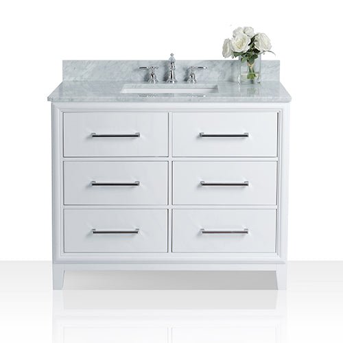 Ancerre Designs Ellie Bathroom Vanity With Sink And Carrara Wihite Marble Top Cabinet Set