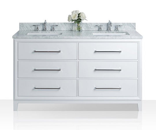 Ancerre Designs Ellie Bathroom Vanity With Sink And Carrara Wihite Marble Top Cabinet Set