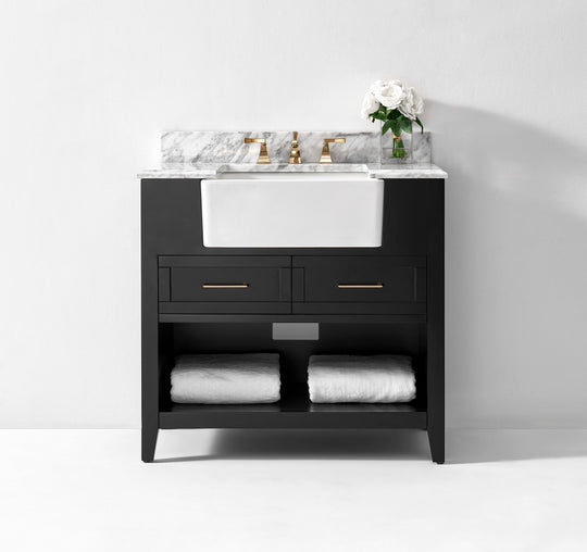 Ancerre Designs Hayley Bathroom Vanity With Sink And Carrara White Marble Top Cabinet Set