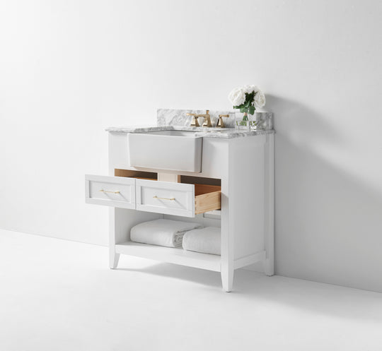 Ancerre Designs Hayley Bathroom Vanity With Sink And Carrara White Marble Top Cabinet Set