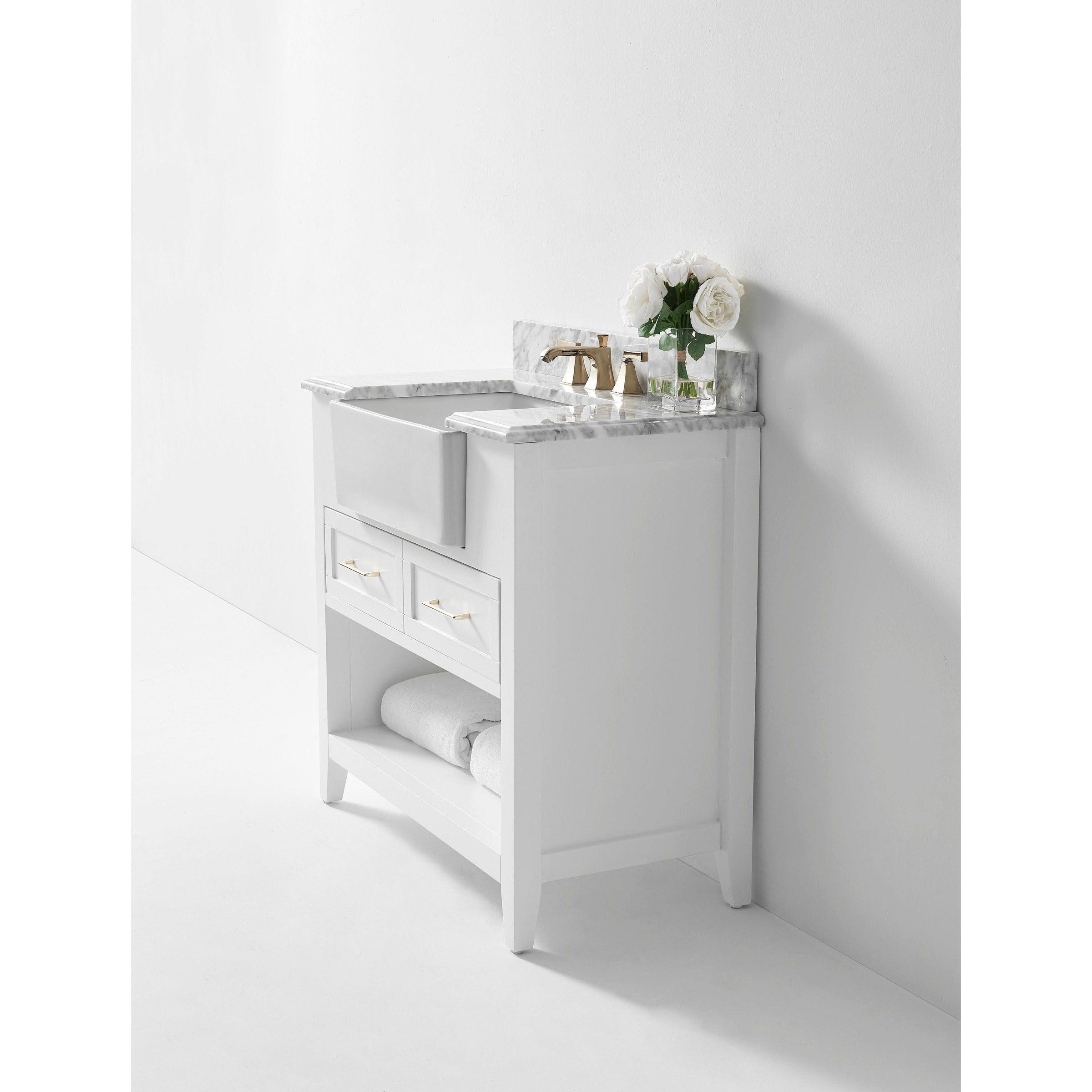 Ancerre Designs Hayley Single Bath Vanity Set Italian Carrara White Marble Vanity Top