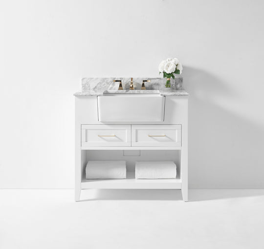 Ancerre Designs Hayley Bathroom Vanity With Sink And Carrara White Marble Top Cabinet Set